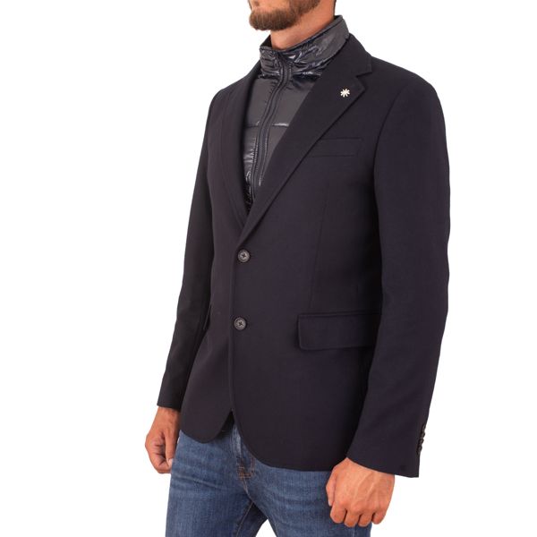 Manuel Ritz giacca doppiopetto gessata blu beige
