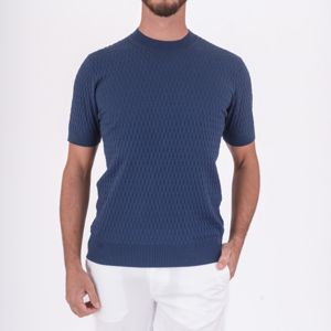 1. Pull col rond en coton | attention aux détails Bleu Paolo Pecora Milano a021f100