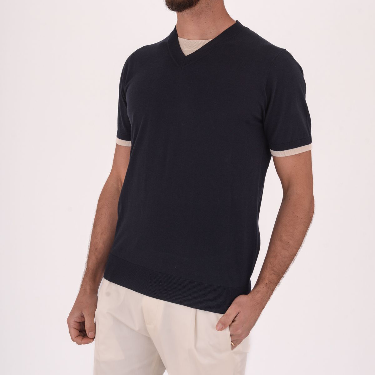 Cotton T-shirt | contrasting details Blue Paolo Pecora