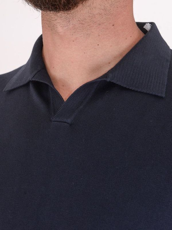 4. Crepe polo shirt | with V closure Blue ROY ROGER'S rru185cl91xxxx