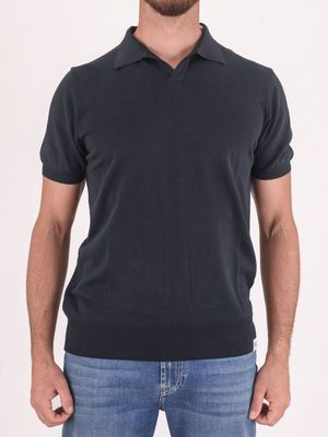 1. Crepe polo shirt | with V closure Blue