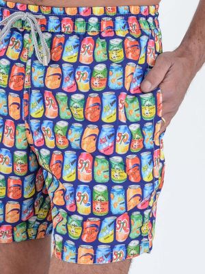 4. Swimsuit with cans pattern on blue in recycled polyester Electric