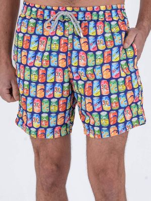 1. Swimsuit with cans pattern on blue in recycled polyester Electric