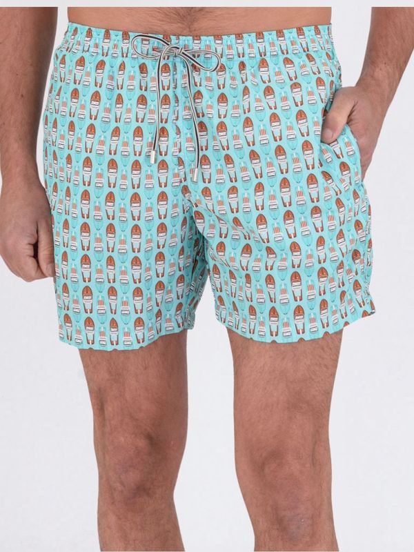 Nylon short swimsuit with a boat on water pattern Waterfall ZEYBRA