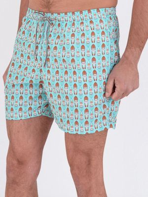 2. Nylon short swimsuit with a boat on water pattern Waterfall