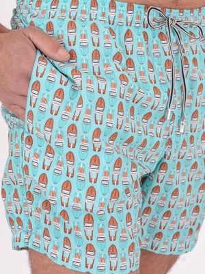 4. Nylon short swimsuit with a boat on water pattern Waterfall