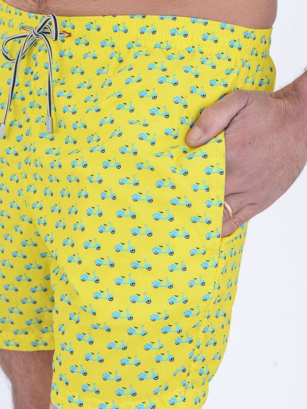 4. Yellow Scooter Pattern Nylon Short Swimsuit Yellow ZEYBRA aub556