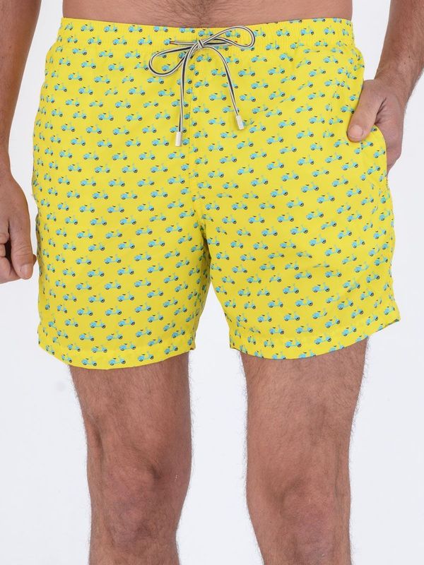 Yellow Scooter Pattern Nylon Short Swimsuit Yellow ZEYBRA