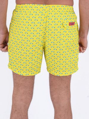 3. Yellow Scooter Pattern Nylon Short Swimsuit Yellow