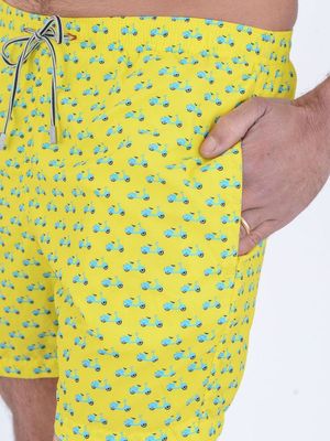 4. Yellow Scooter Pattern Nylon Short Swimsuit Yellow
