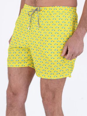 2. Yellow Scooter Pattern Nylon Short Swimsuit Yellow