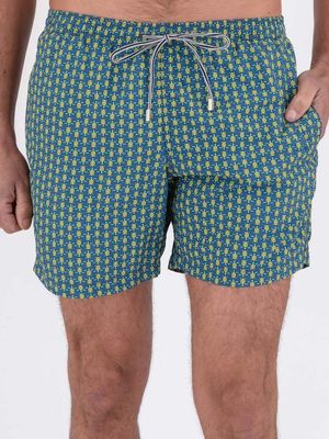 1. Blue turtle pattern nylon short swimsuit Blue