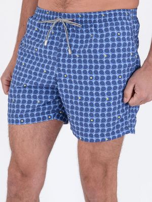2. Short swimsuit with padel pattern on blue nylon Denim
