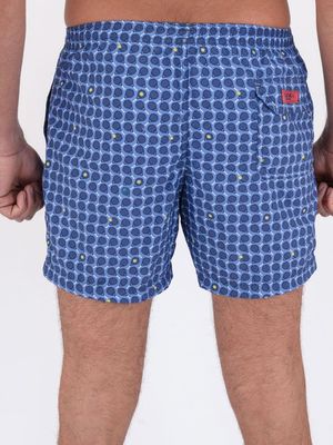 3. Short swimsuit with padel pattern on blue nylon Denim