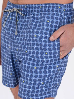 4. Short swimsuit with padel pattern on blue nylon Denim