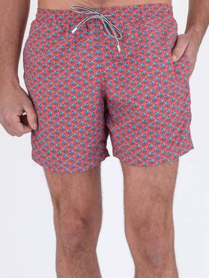 1. Red octopus pattern nylon short swimsuit Red