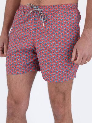 2. Red octopus pattern nylon short swimsuit Red