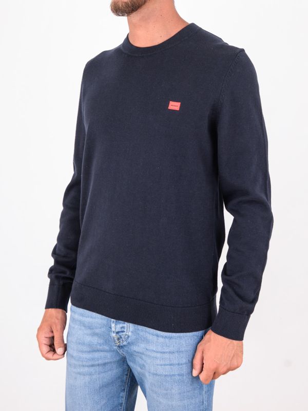 2. Pull col rond en pur coton HUGO pour homme avec logo Bleu Hugo 50475083