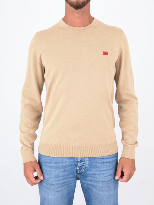 1. Pull col rond en pur coton HUGO pour homme avec logo Beige Hugo 50475083