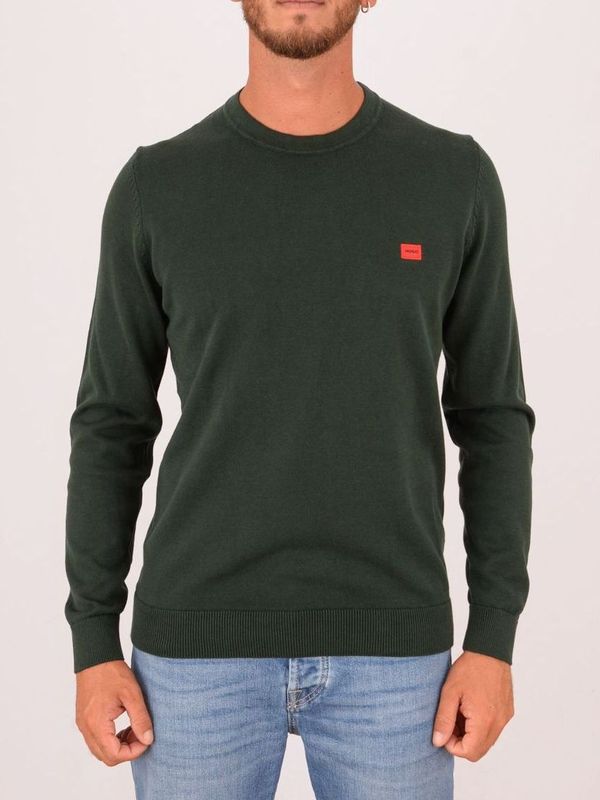 1. Pull col rond en pur coton HUGO pour homme avec logo Vert Hugo 50475083