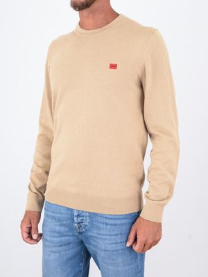2. Pull col rond en pur coton HUGO pour homme avec logo Beige Hugo 50475083