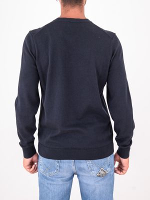 3. Pull col rond en pur coton HUGO pour homme avec logo Bleu