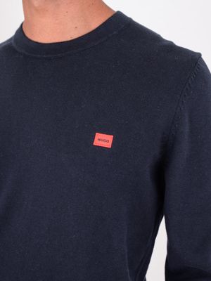 4. Pull col rond en pur coton HUGO pour homme avec logo Bleu