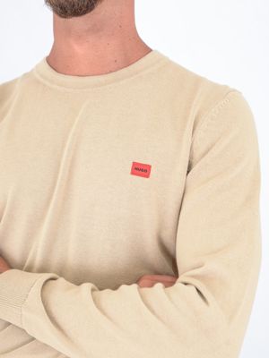 4. Pull col rond en pur coton HUGO pour homme avec logo Beige Hugo 50475083