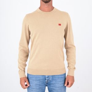 1. Pull col rond en pur coton HUGO pour homme avec logo Beige Hugo 50475083
