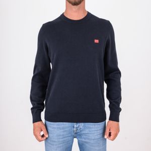 HUGO Men's Pure Cotton Crew Neck Sweater with Logo Blue Hugo