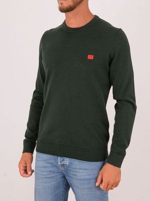 2. HUGO Men's Pure Cotton Crew Neck Sweater with Logo Green