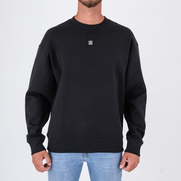1. Felpa Uomo HUGO in Cotone e Tessuto Tecnico con Logo Applicato Nero Hugo 50533689