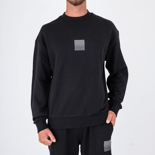 1. Felpa Uomo HUGO in Cotone con Stampa Logo Frontale e Posteriore Nero Hugo 50542847