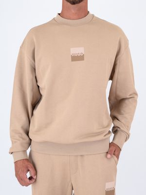 Felpa Uomo HUGO in Cotone con Stampa Logo Frontale e Posteriore Beige Hugo