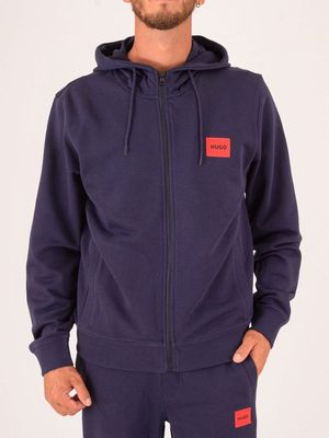 Felpa con Cappuccio Uomo HUGO in Cotone con Zip e Logo Patch Viola Hugo