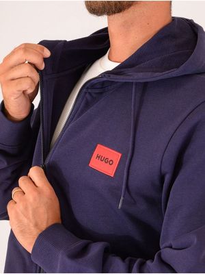 4. Felpa con Cappuccio Uomo HUGO in Cotone con Zip e Logo Patch Viola Hugo 50447972