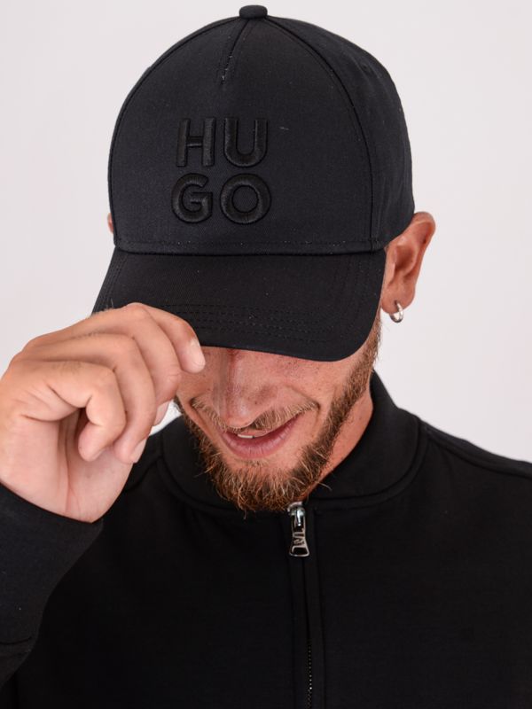 1. Cappellino HUGO da Uomo in Twill di Cotone con Logo Ricamato e Chiusura a Scatto Nero Hugo 50533409