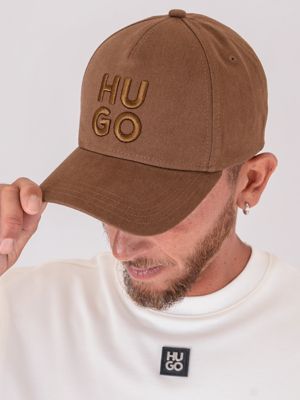 HUGO Men's Cotton Twill Cap with Embroidered Logo and Snap Closure Brown Hugo
