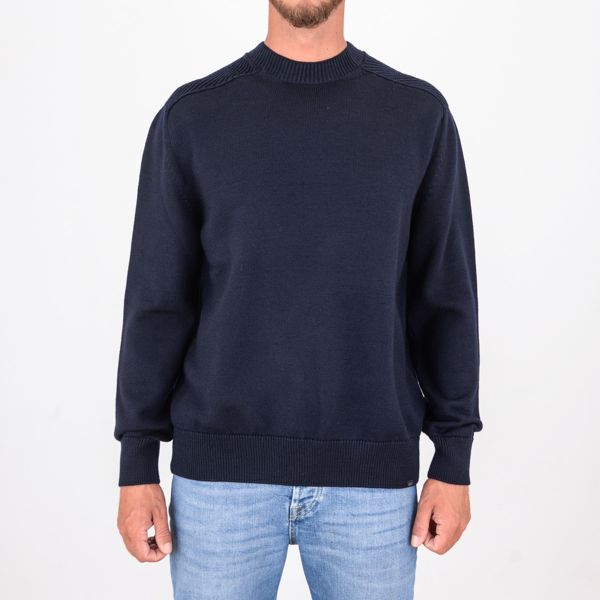 1. Paul&Shark Men's Crew Neck Wool Sweater with Ribbed Details Blue PAUL & SHARK 15311036