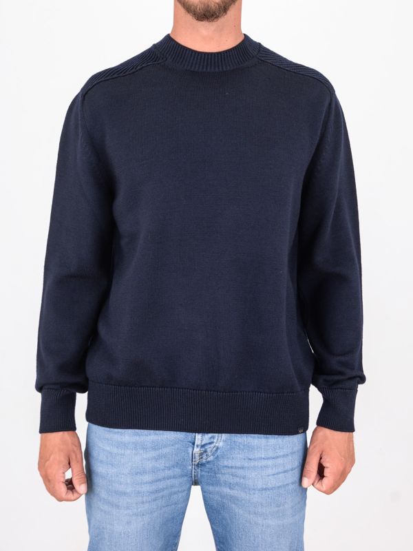 1. Paul&Shark Men's Crew Neck Wool Sweater with Ribbed Details Blue PAUL & SHARK 15311036