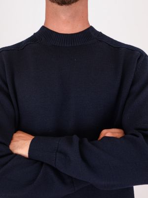 4. Paul&Shark Men's Crew Neck Wool Sweater with Ribbed Details Blue PAUL & SHARK 15311036