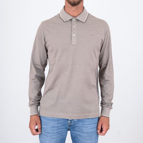 1. Polo Uomo Paul&Shark a Maniche Lunghe con Dettagli a Contrasto Beige PAUL & SHARK 15311705