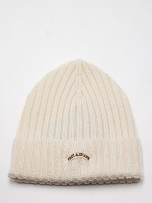 Cappello Paul&Shark da Uomo in Lana con Risvolto e Logo Cucito Panna PAUL & SHARK