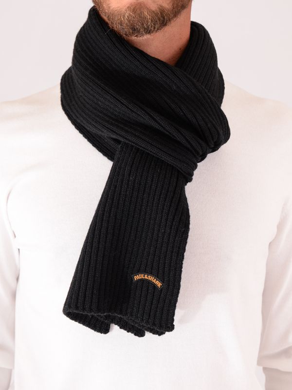 1. Écharpe en laine côtelée pour homme Paul&Shark avec logo cousu Noir PAUL & SHARK 14317050