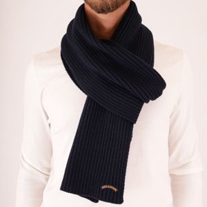 Écharpe en laine côtelée pour homme Paul&Shark avec logo cousu Bleu PAUL & SHARK