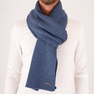 Écharpe en laine côtelée pour homme Paul&Shark avec logo cousu Céleste PAUL & SHARK