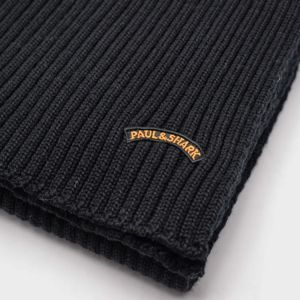 3. Paul&Shark Men's Ribbed Wool Scarf with Stitched Logo Black PAUL & SHARK 14317050