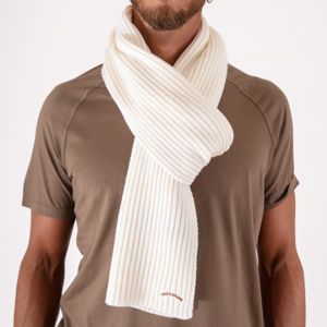 Écharpe en laine côtelée pour homme Paul&Shark avec logo cousu Crème PAUL & SHARK