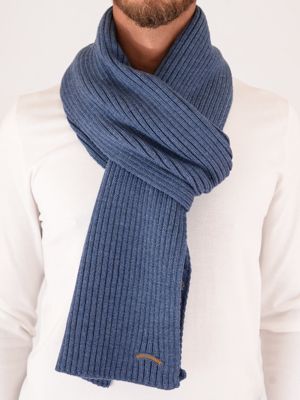 Paul&Shark Men's Ribbed Wool Scarf with Stitched Logo Celeste PAUL & SHARK