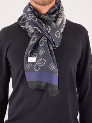 Manuel Ritz men's scarf in wool blend with paisley pattern Blue MANUEL RITZ